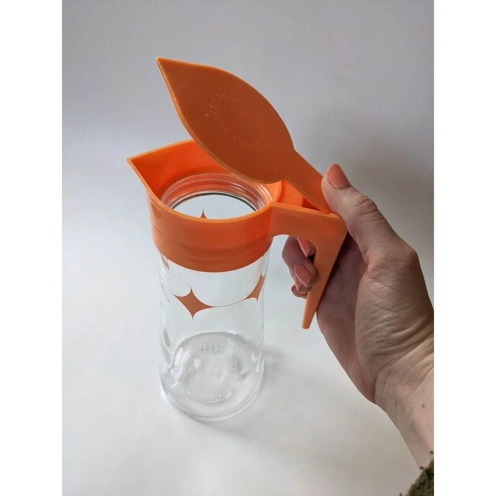Vtg Mid-Century Anchor Hocking Glass Carafe Orange Juice Pitcher Atomic Diamond‎